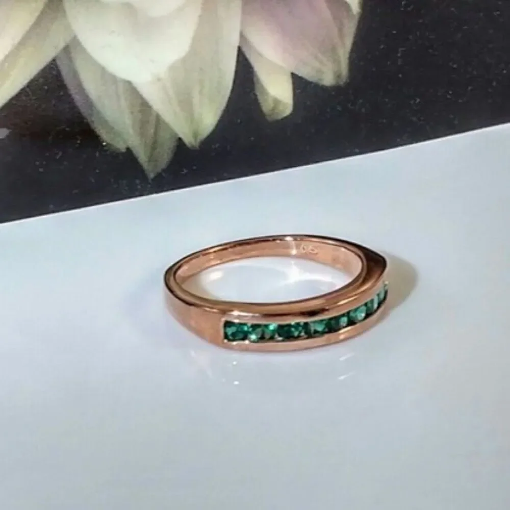 Emerald Ring in Rose Gold Plating Size 10-1/4